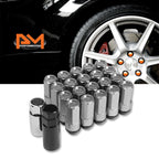 Set of 20 M12X1.5 Silver JDM Cone Seat Hex Wheel Lug Nuts with Cap & Extension