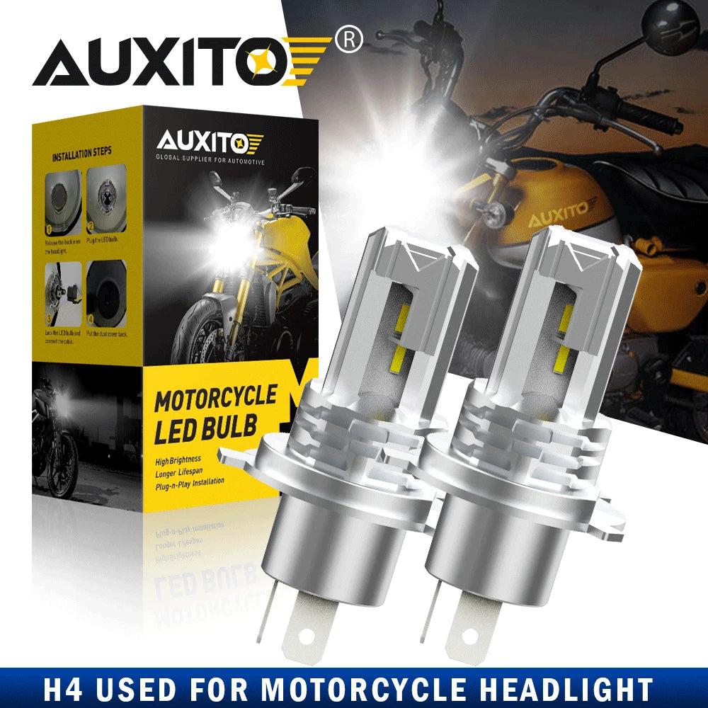 2X H4 9003 LED Bulbs for Motorcycle Headlight (6000K)