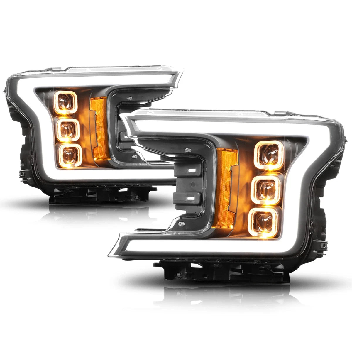 Sequential Square LED DRL Projector Headlights for Ford F150 (2018–2020)