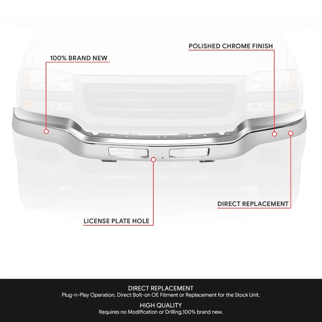 Chrome Front Bumper Facebar for GMC Sierra 1500 (2003–2007)
