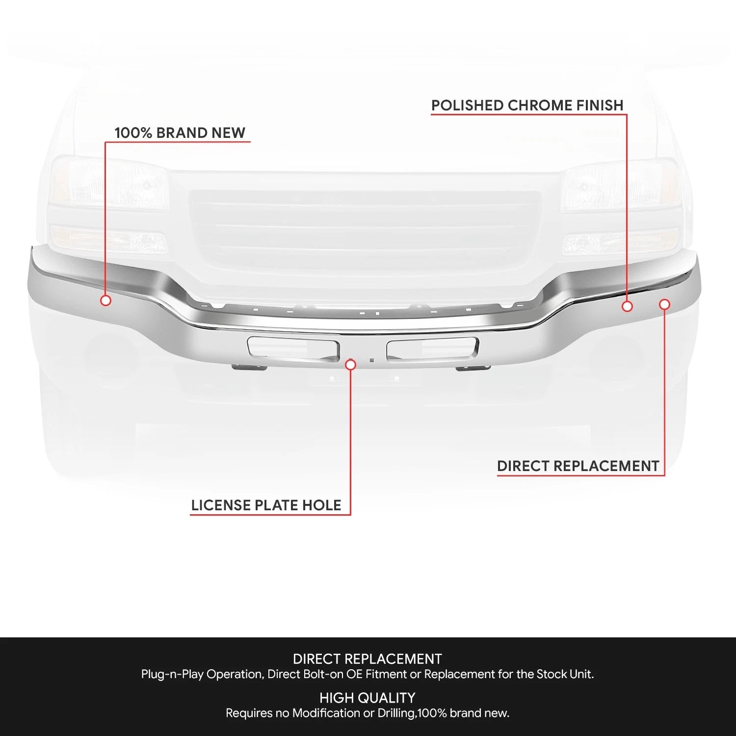 Chrome Front Bumper Facebar for GMC Sierra 1500 (2003–2007)