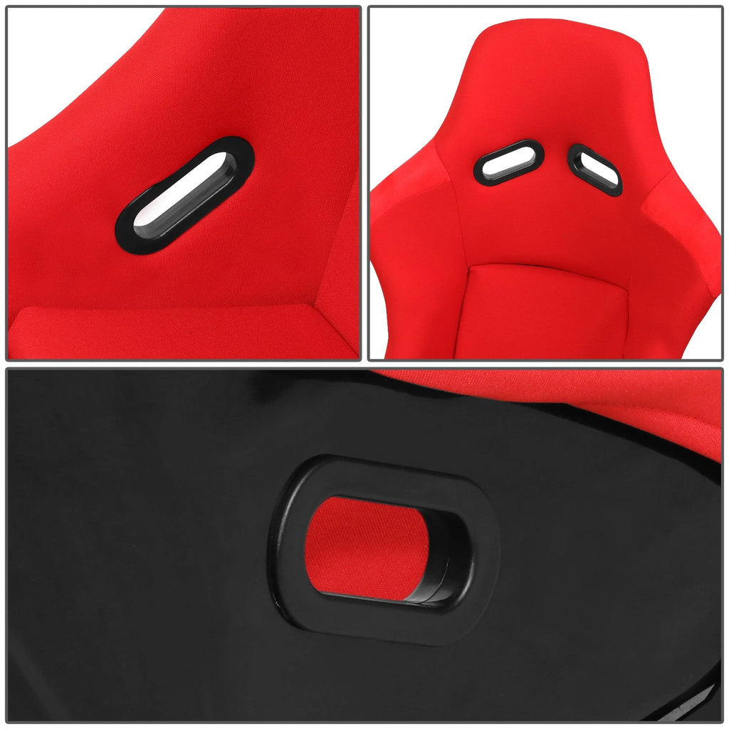 Pair Racing Bucket Seats for Universal Fit (Fiberglass, Red)