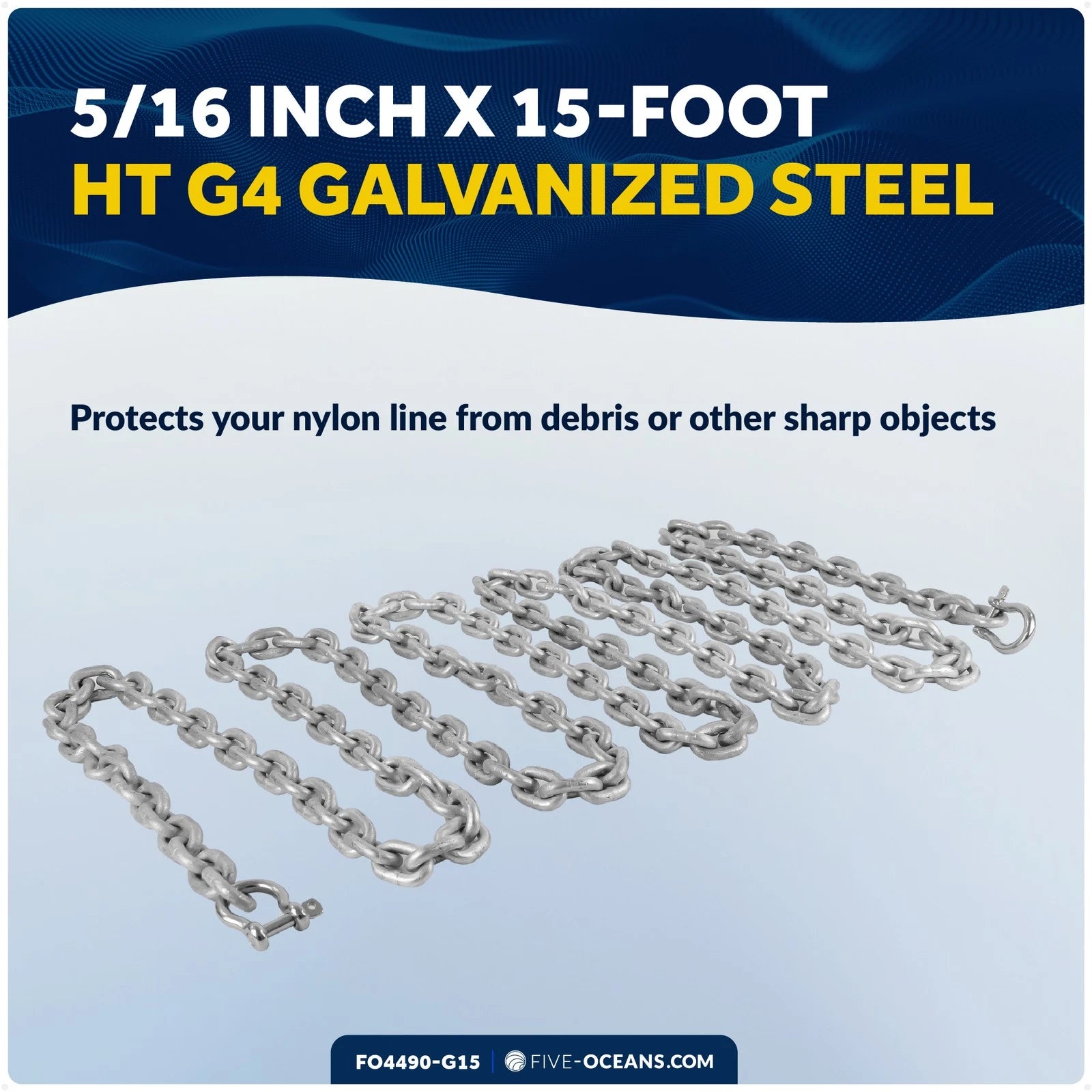 5/16" x 15' Lead Chain with Shackles for Boat Anchor (HTG4)