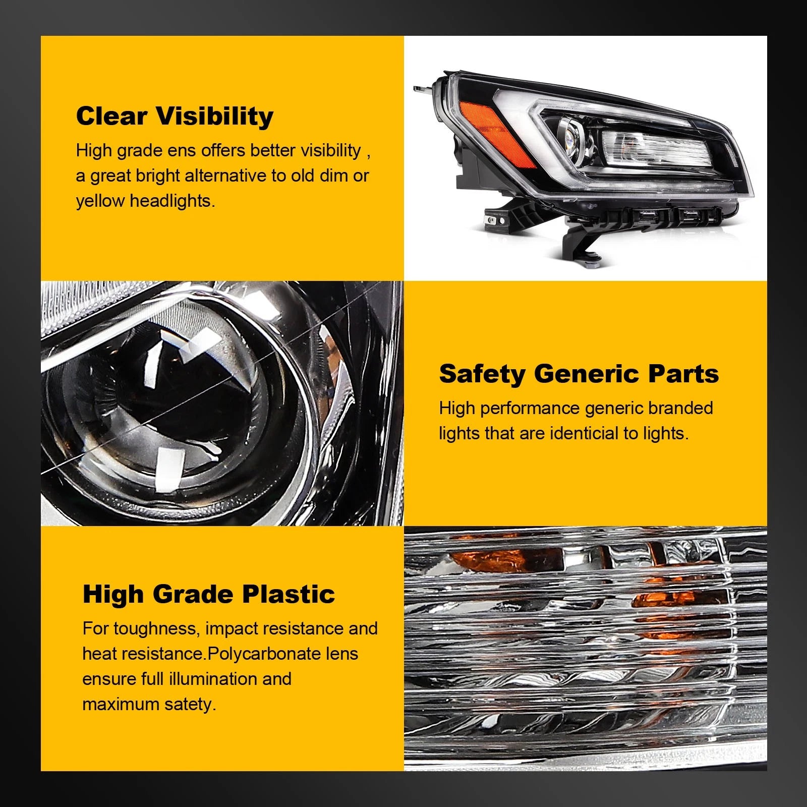 Pair of LED Headlight Assemblies for GMC Acadia (2013–2016) Black Housing