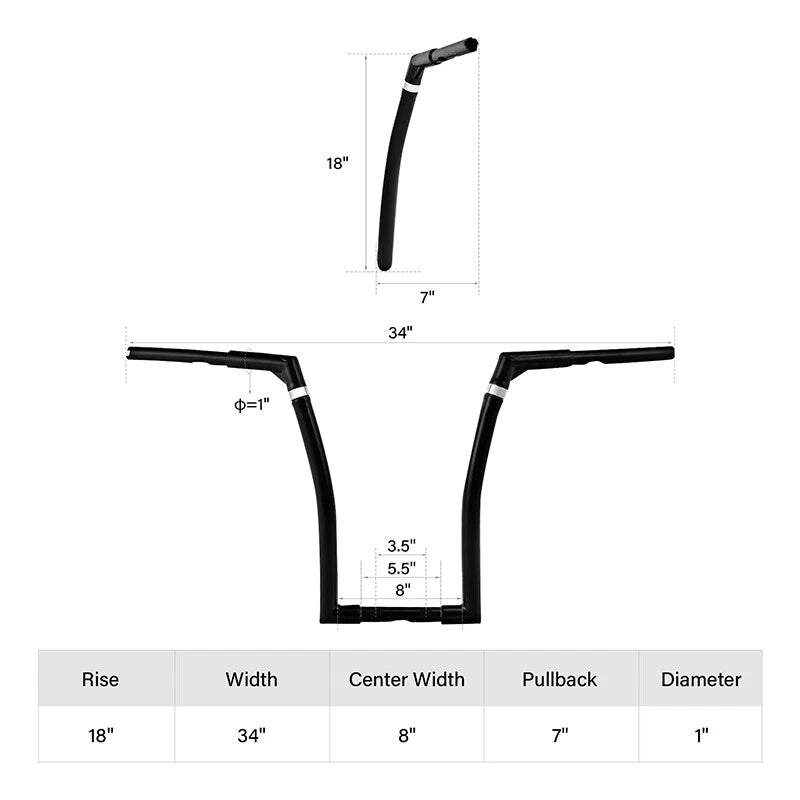 Adjustable 1-1/4" Handlebar for Harley Dyna (Fits 8"/10"/12"/14"/16"/18")