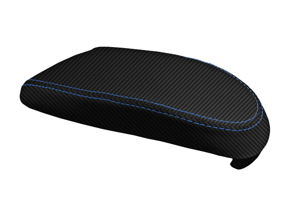 Carbon Fiber Console Lid Armrest Cover for Ford Focus (2000–2007) Blue Stitch