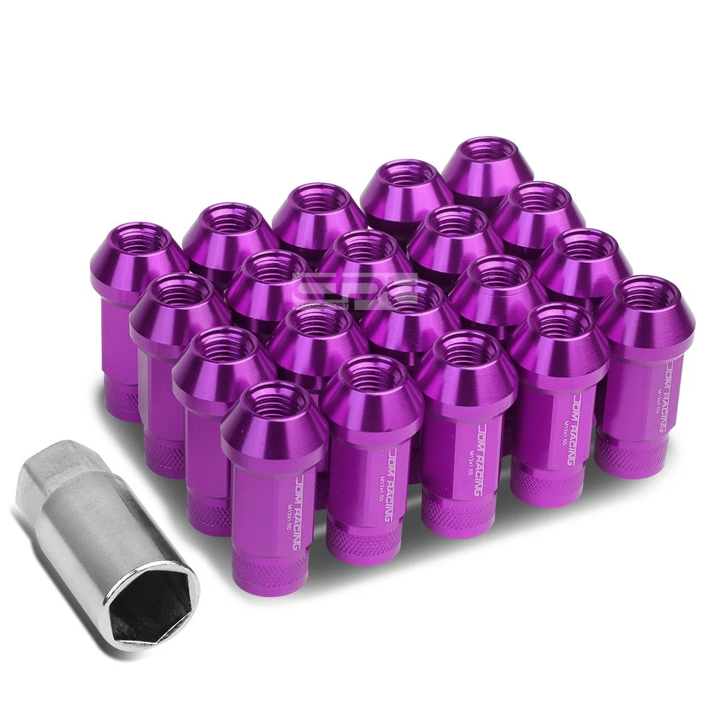20 PCS Open End M12x1.5 50mm Tall Purple Aluminum Lug Nuts + Adapter