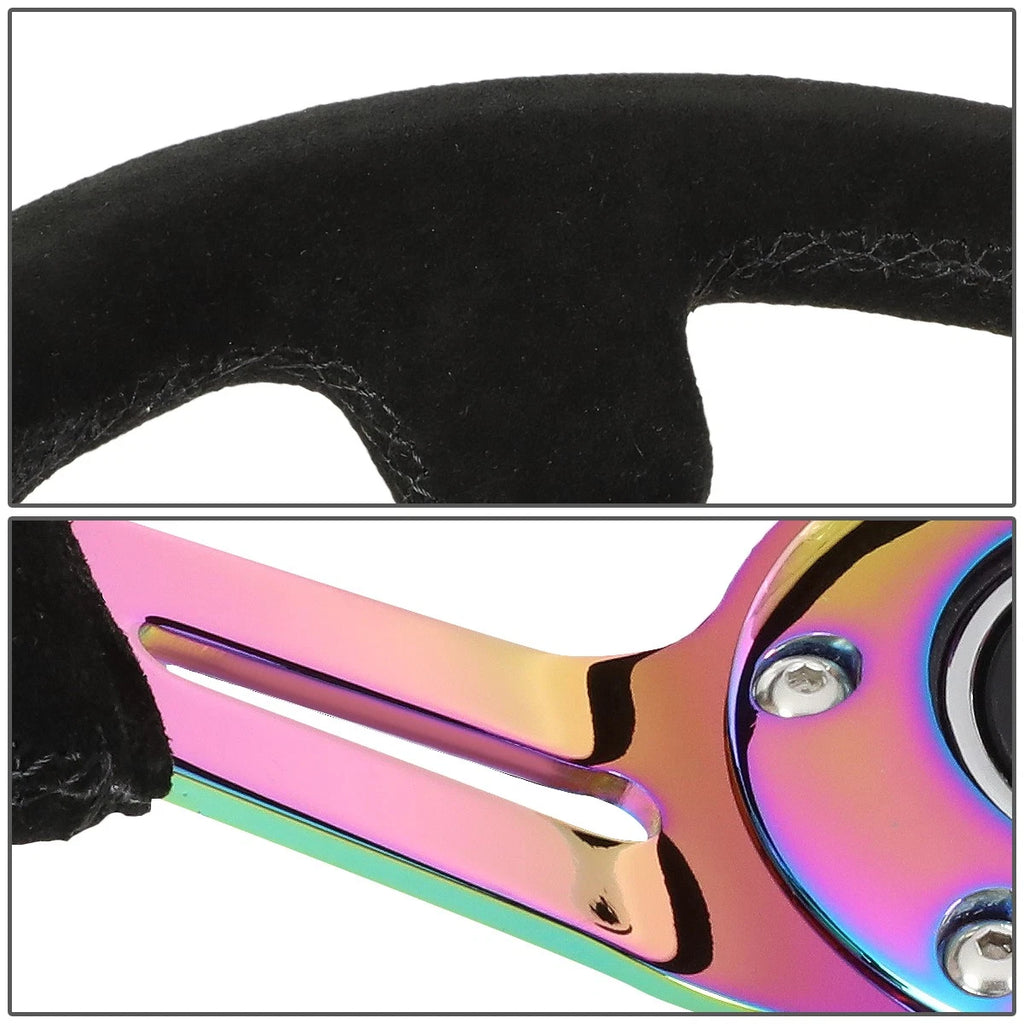 NRG 35cm 3" Deep Neo Chrome Suede Steering Wheel for Universal Fit (N/A)