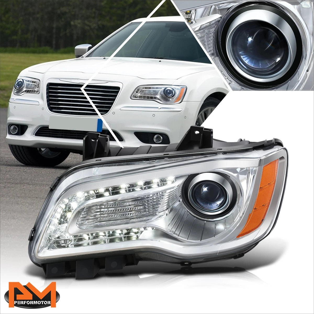 Left Side LED DRL Projector Headlight for Chrysler 300 (2011–2014) Chrome