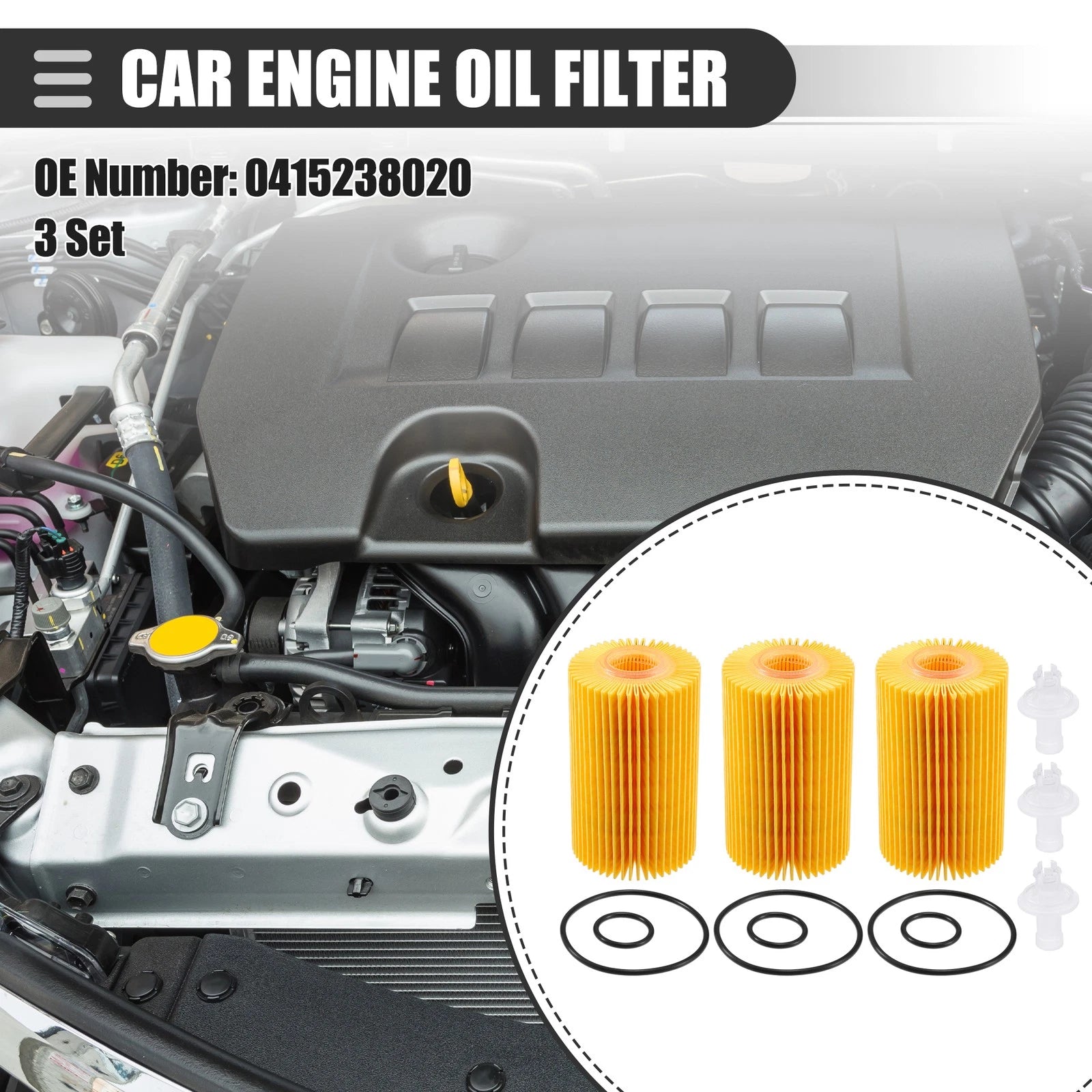 Set of 3 Engine Oil Filters for Toyota Land Cruiser (2008–2021) No. 0415238020