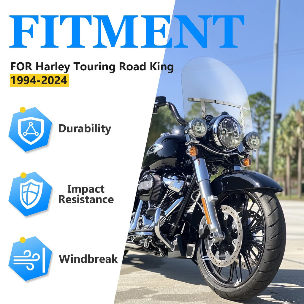 Clear Windshield with Bracket for Harley Touring Road King FLHRX (1994–2025)
