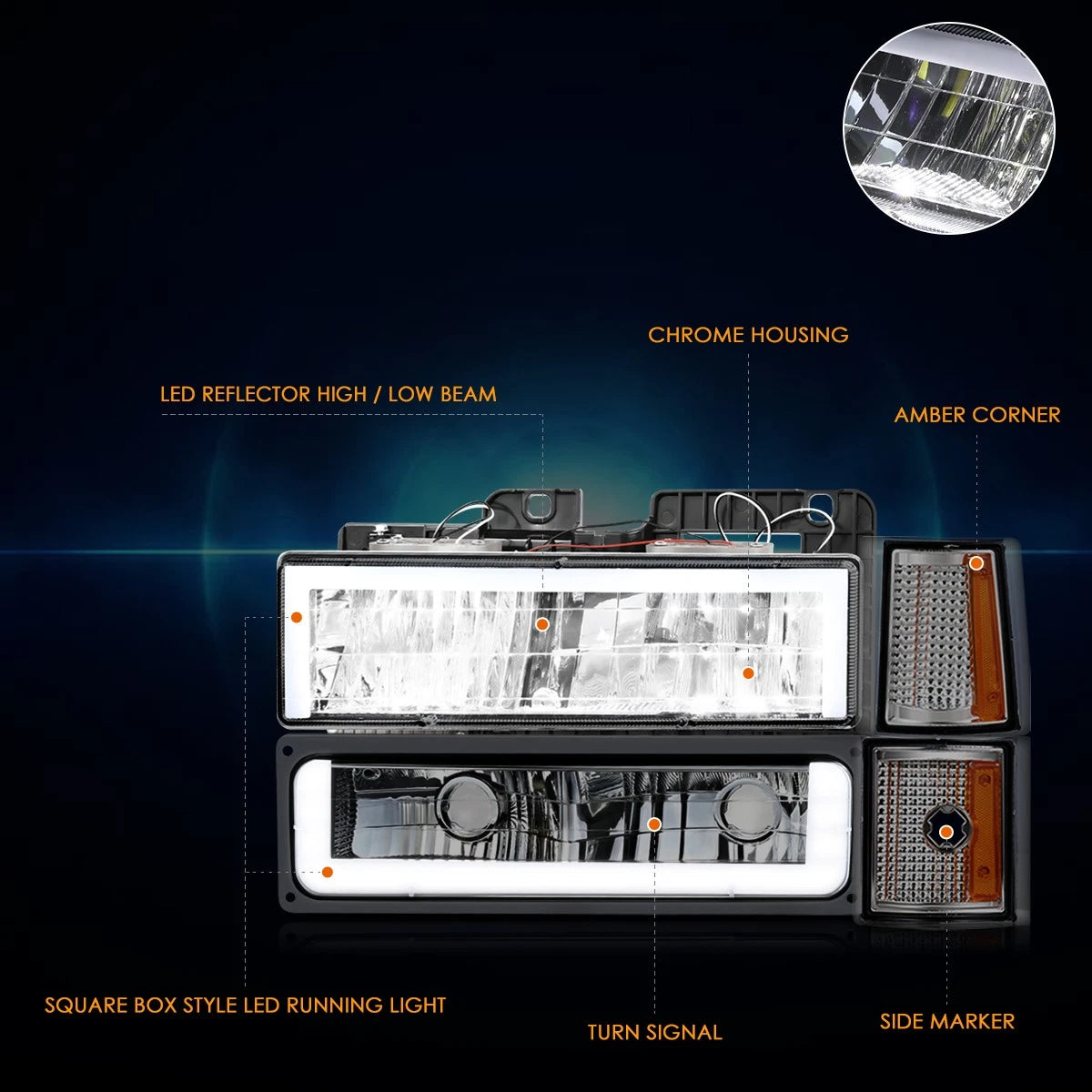 LED DRL Headlights Smoked/Amber for GMC C/K Pickup Suburban Yukon (1994–2000)