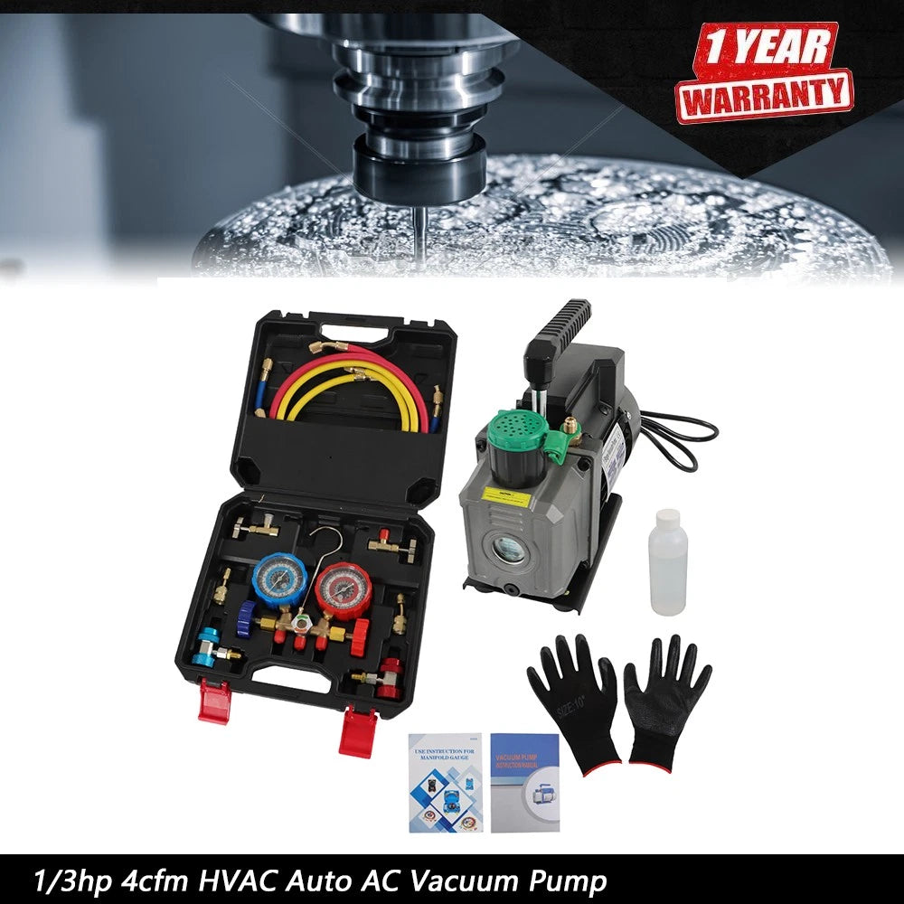HVAC AC Refrigerant Kit with 4CFM Air Vacuum Pump for Universal Use