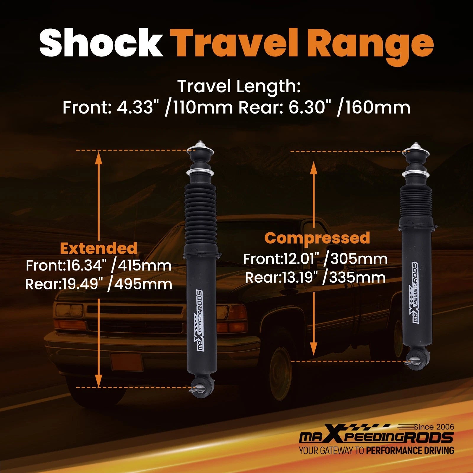 4" Drop Front & 7-8" Drop Rear Shock Kit for Chevy C1500 (1988–1998)