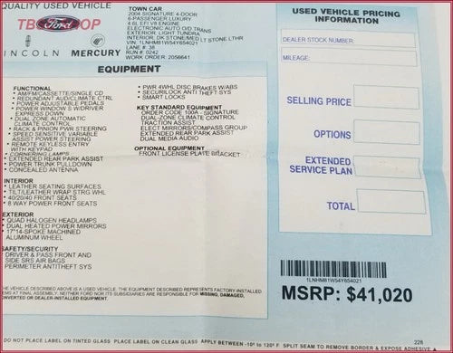 Owners Manual for Lincoln Town Car (2004) - Original Case & Window Sticker