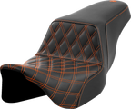 SADDLEMEN Step-Up Seat for FLH/FLT (2008–2023) - Front Lattice Stitch, Orange Stitch