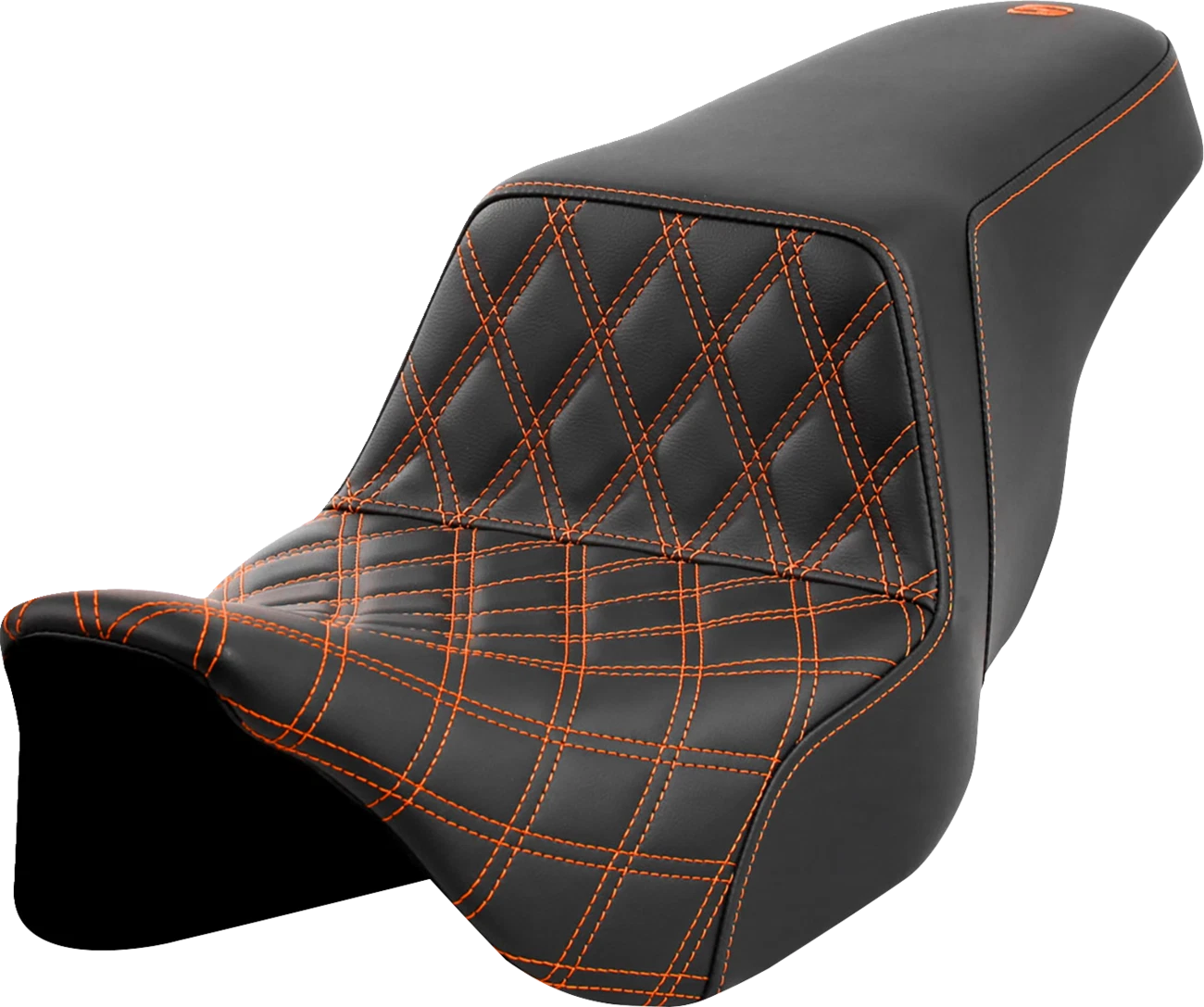 SADDLEMEN Step-Up Seat for FLH/FLT (2008–2023) - Front Lattice Stitch, Orange Stitch