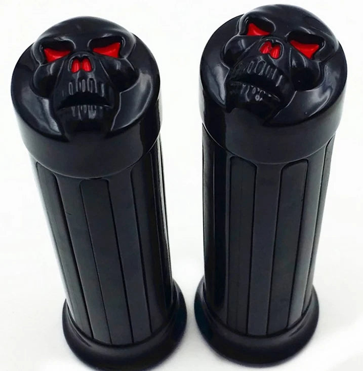 Black Skull Hand Grips for Harley Davidson Chopper Softail Dyna (25mm)
