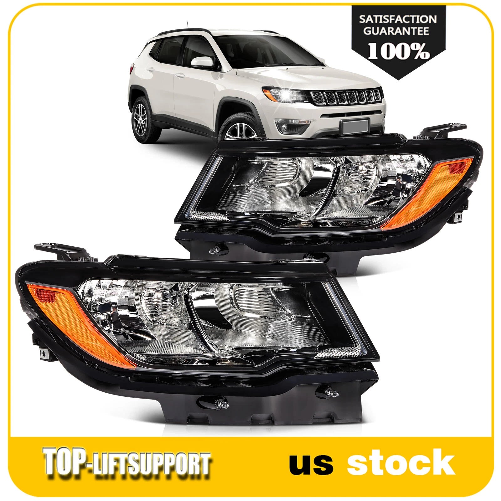 Headlight Assembly for Jeep Compass (2017–2021) Halogen Style Pair