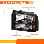 LED DRL Headlight for Ford Super Duty (2005–2007) Black Housing Amber Corner Lamp