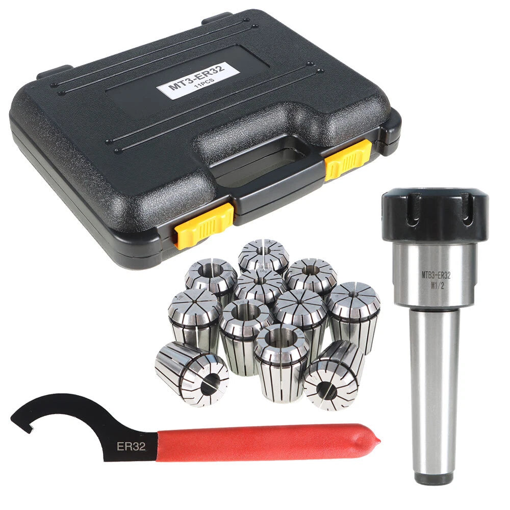 11PC ER32 Collet Set with Shank for Milling Machine MT3