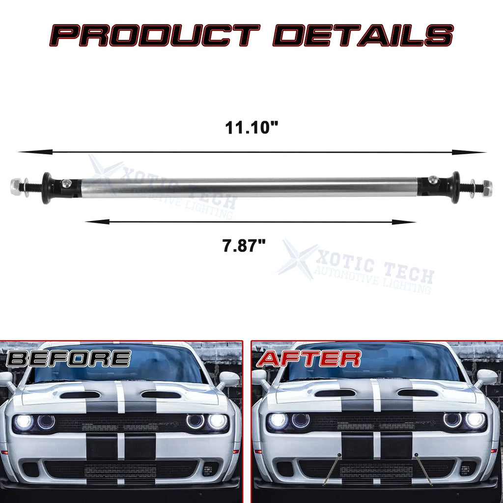 Silver Front Bumper Lip Splitter Strut Rod Tie Support Bar for Dodge (7.87")