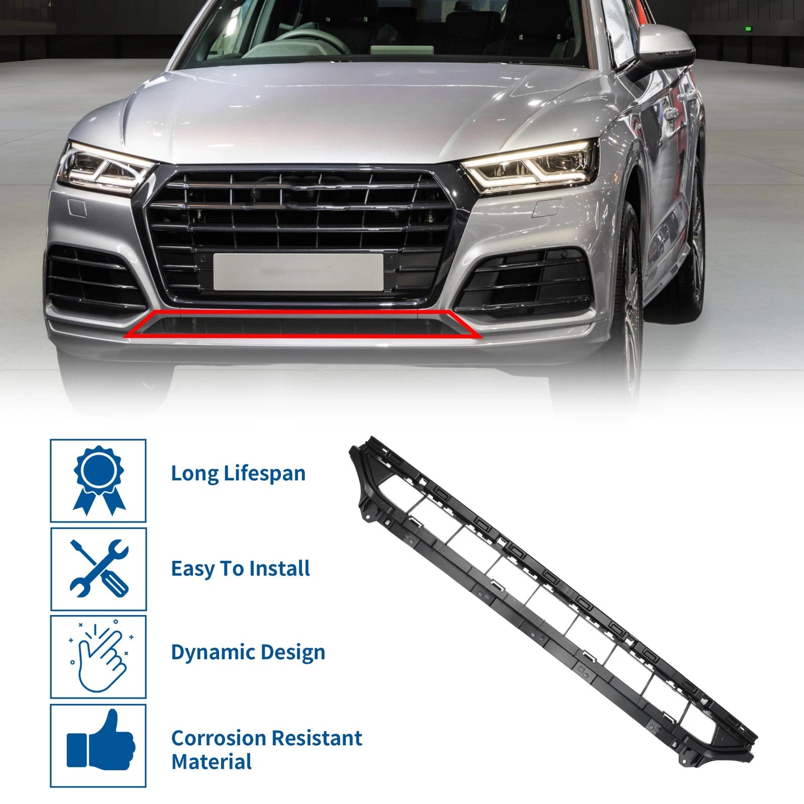 Front Lower Bumper Grille for Audi Q5L (2018–2020) Black Sport Facelift
