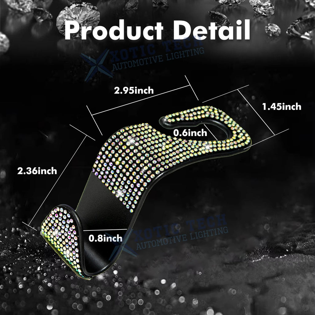 Bling Rhinestone Auto Back Seat Hanger Rear Headrest Hook for Universal Fit (2 Packs)