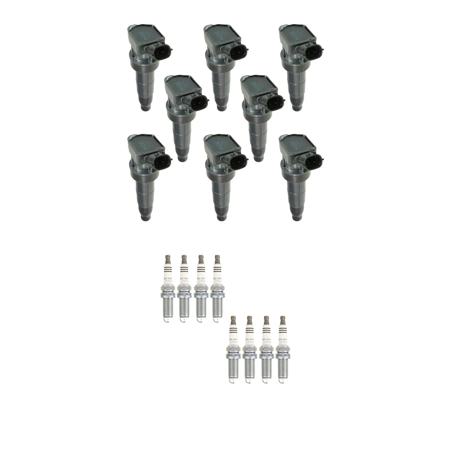 Set of 8 NGK Ignition Coils & Ruthenium Spark Plugs for Equus Genesis Borrego (2009–2016)