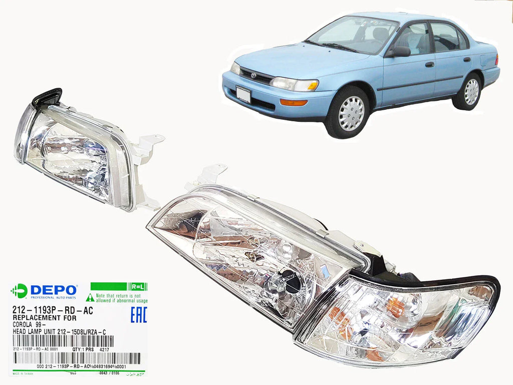 Diamond Clear Headlights for Toyota Corolla AE100 AE101 EE E100 Wagon (1991-1999)