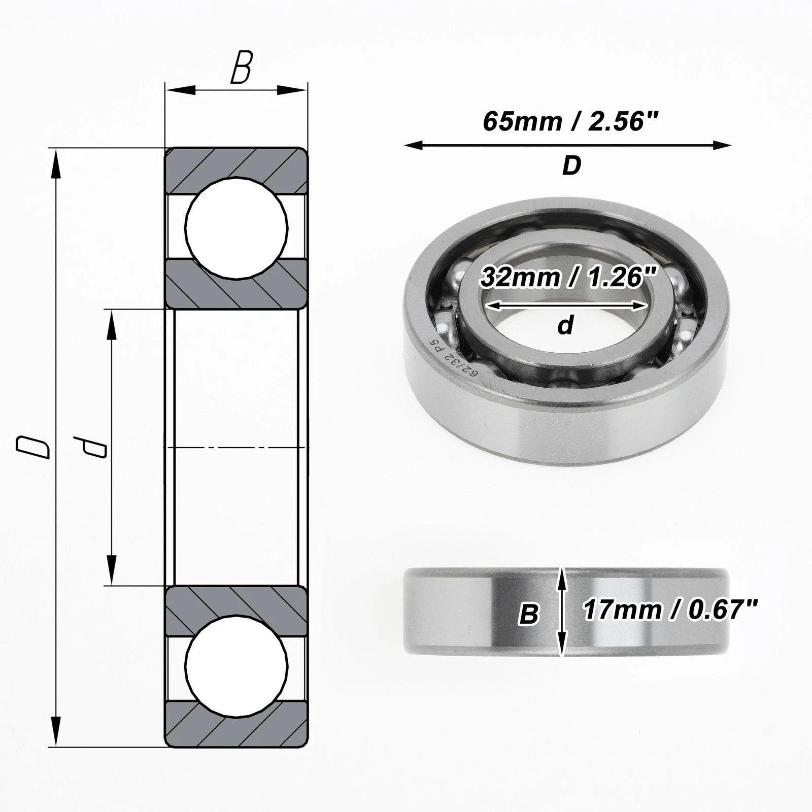 Deep Groove Ball Bearing 32x65x17mm for Scooter Skateboard (P5)