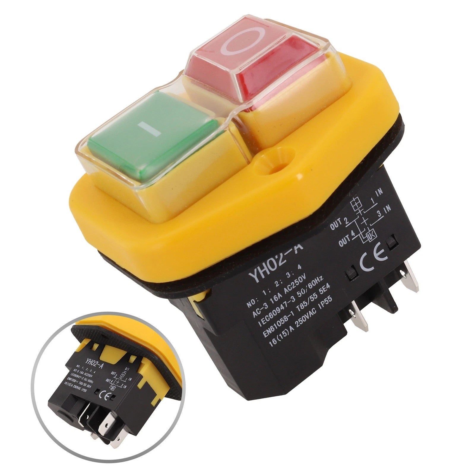 4-Pin Push Button Switch YH02-A 220V 16A IP55 for Garden Workshop Tools