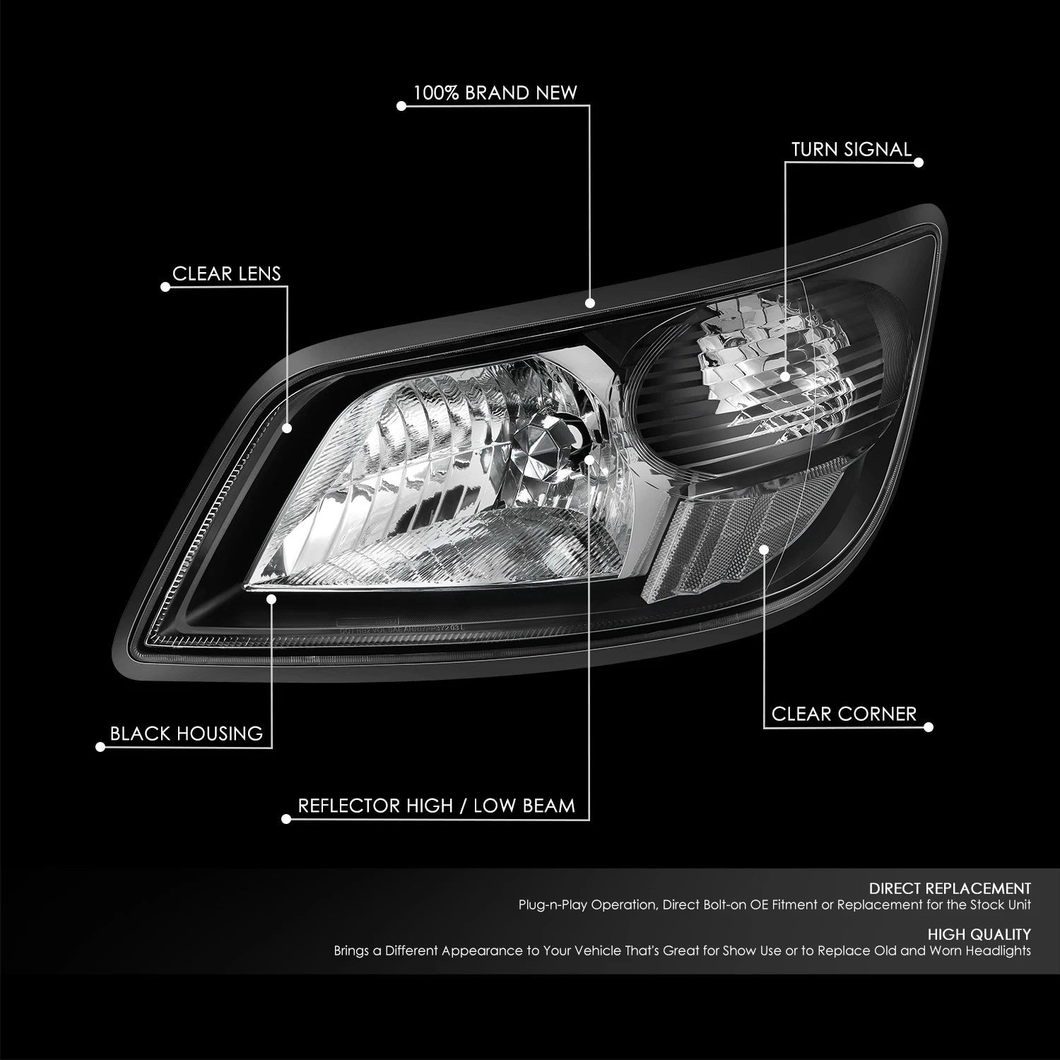 Headlight Assembly for Hino 165 185 (2006–2019) Black Housing Clear Corner