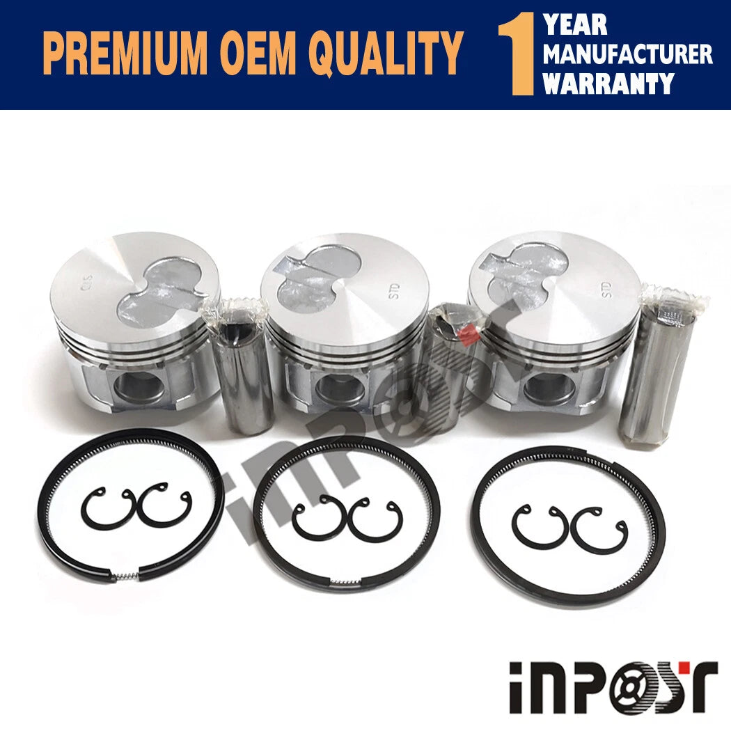 Set of 3 Pistons with Rings for Yanmar 3TNE68 (68mm)
