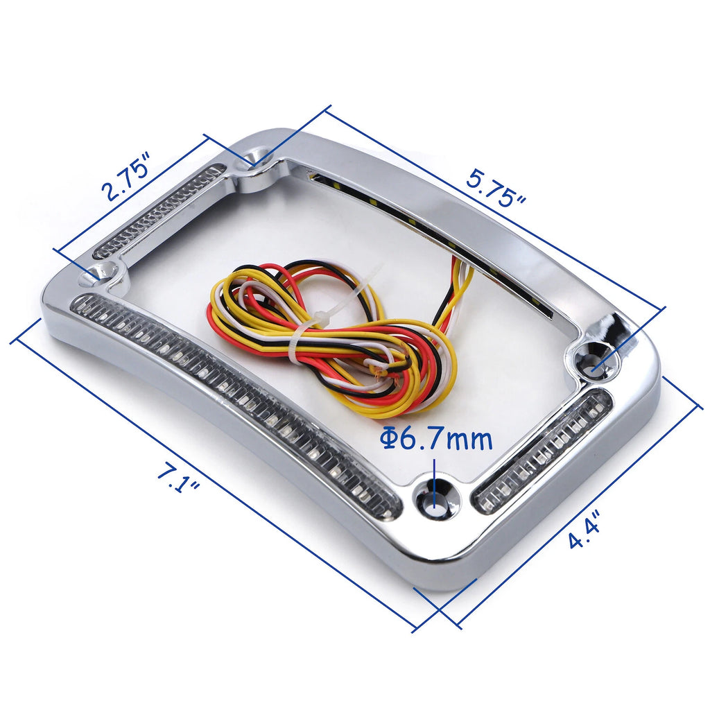 Dual LED Curved Motorcycle License Plate Frame - Chrome Finish
