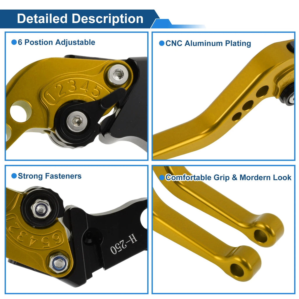 Adjustable Short Brake Clutch Lever for Honda Fury/VTX1300CX (2009–2018) Gold Tone