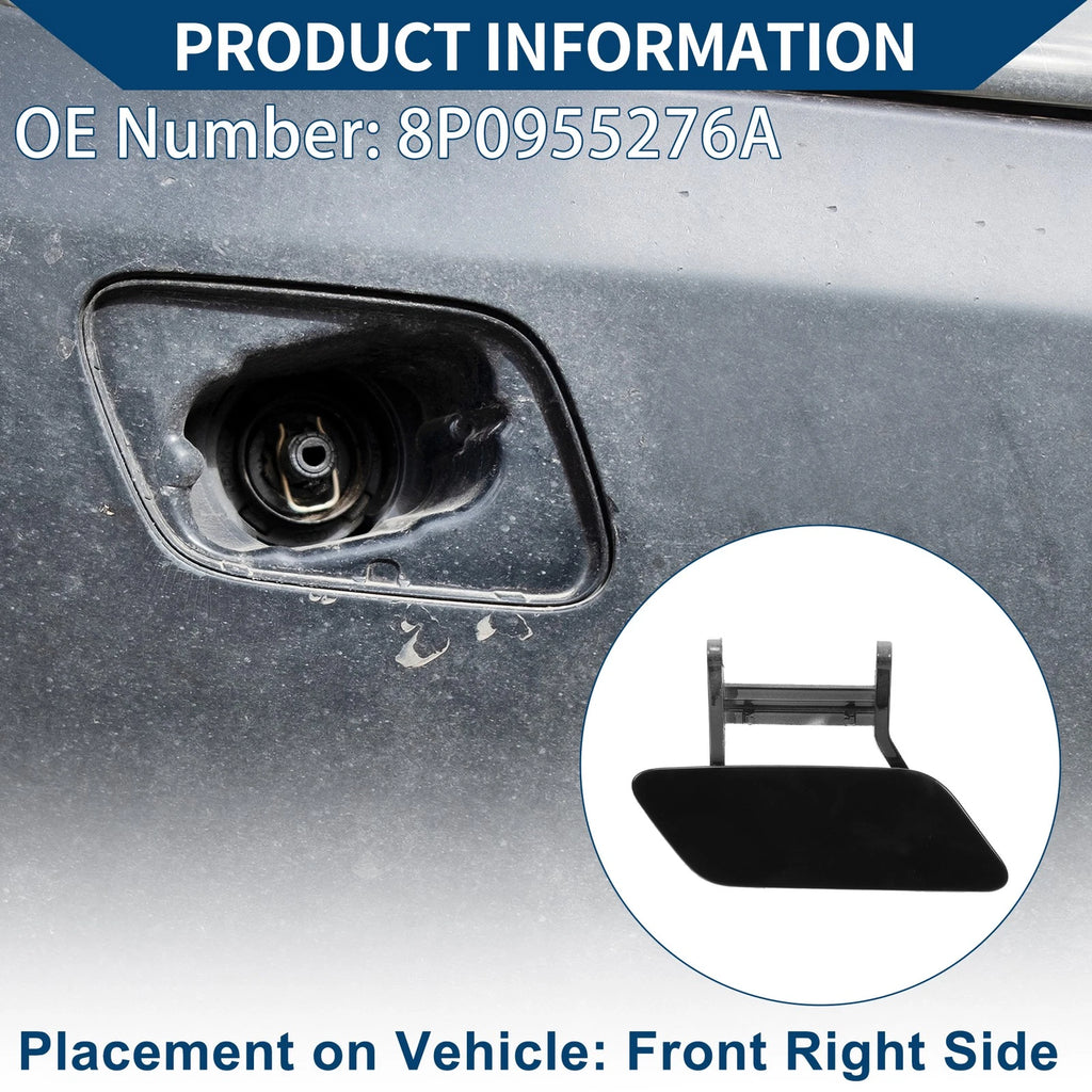 Front Right Washer Nozzle Cover Cap for Audi A3 (2008–2014) 1 Pcs Black