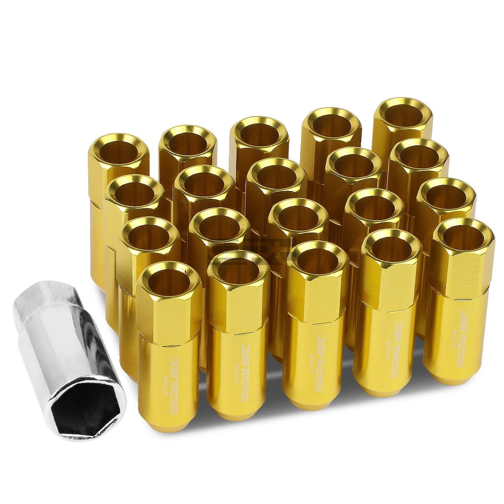 20 PCS Open End M12x1.25 60mm Tall Gold Hexagon Lug Nuts + Adapter