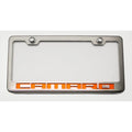 Plate Frame w/Orange Carbon Fiber "Camaro" Inlay&Brushed Face for 2010-13 Camaro