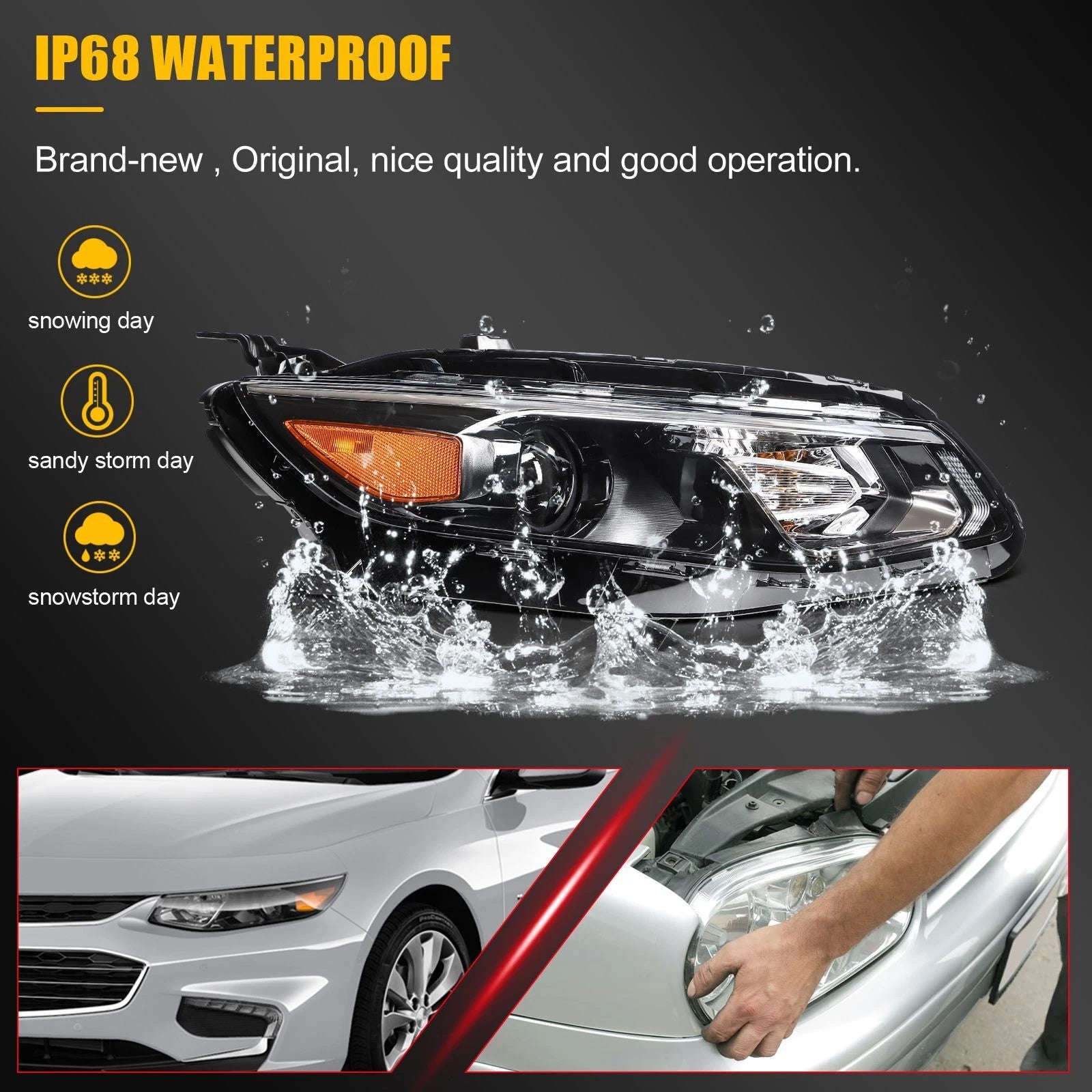 Black Housing Headlight with Bulbs for Chevrolet Malibu (2016–2018)