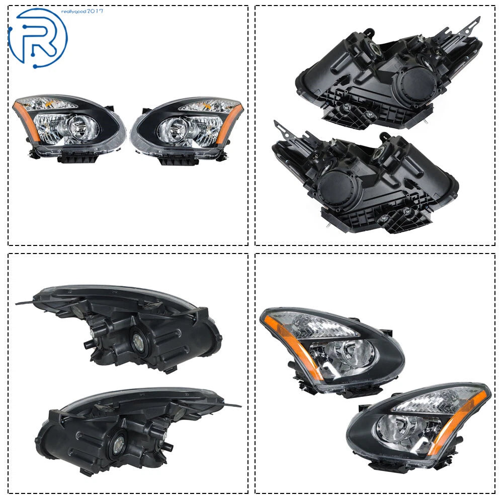 Set of 2 Black Halogen Headlights for Nissan Rogue (2008-2015)