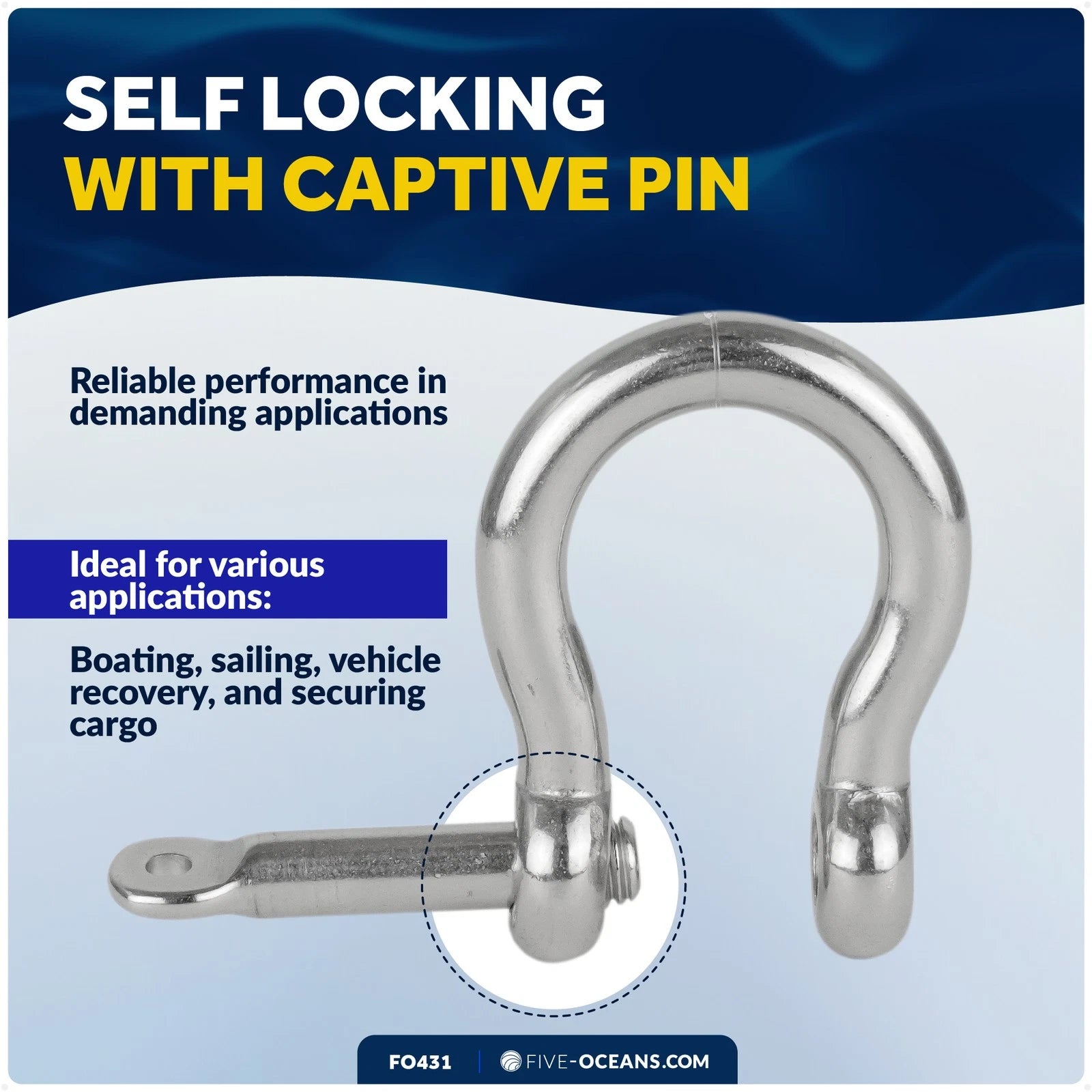 3/4" Screw Pin Bow Anchor Shackle for Five Oceans (AISI316)