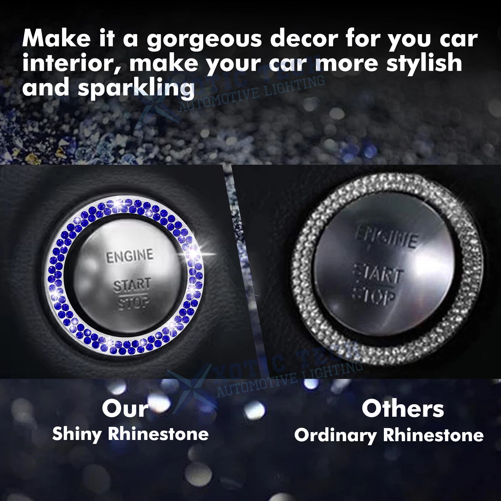 Bling Rhinestone Ignition Start Button Ring Emblem Sticker Cover for Universal (2021-2026)