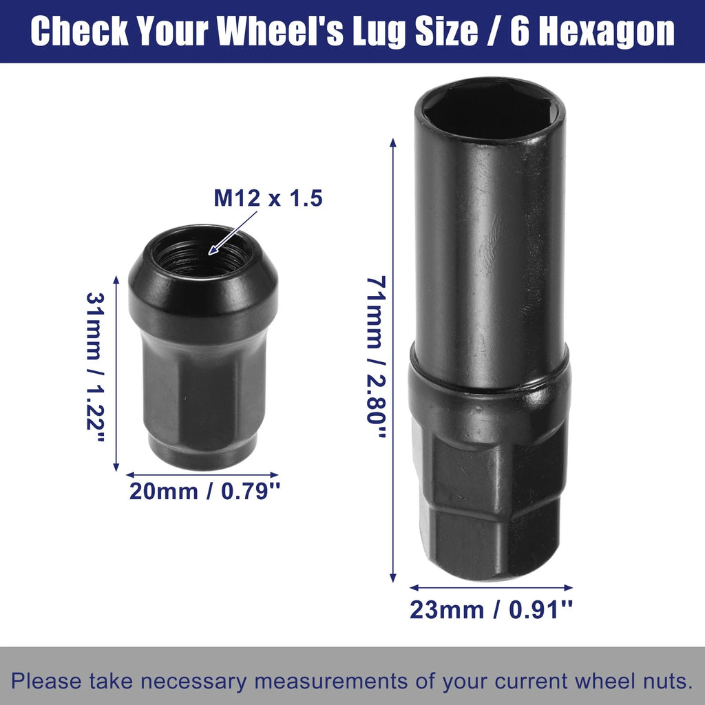 Set of 12 M12x1.5 Wheel Hub Lug Nuts for Honda Chevy Nissan Black