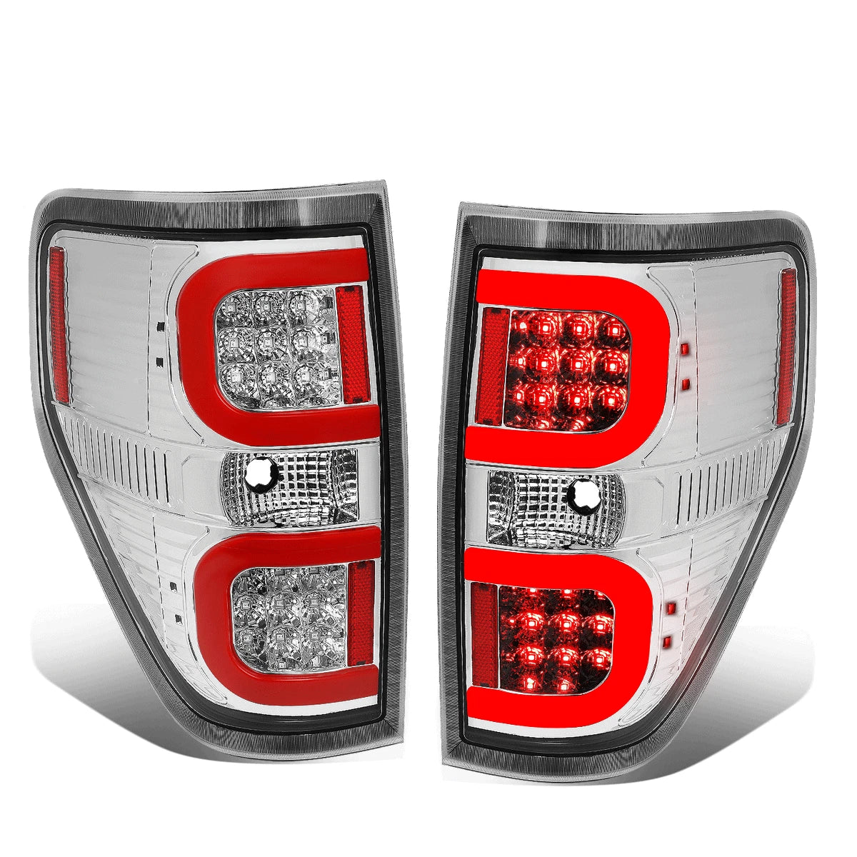Tron Style LED Tube Tail Brake Light Reverse Lamp Chrome for Ford F150 (2009–2014)