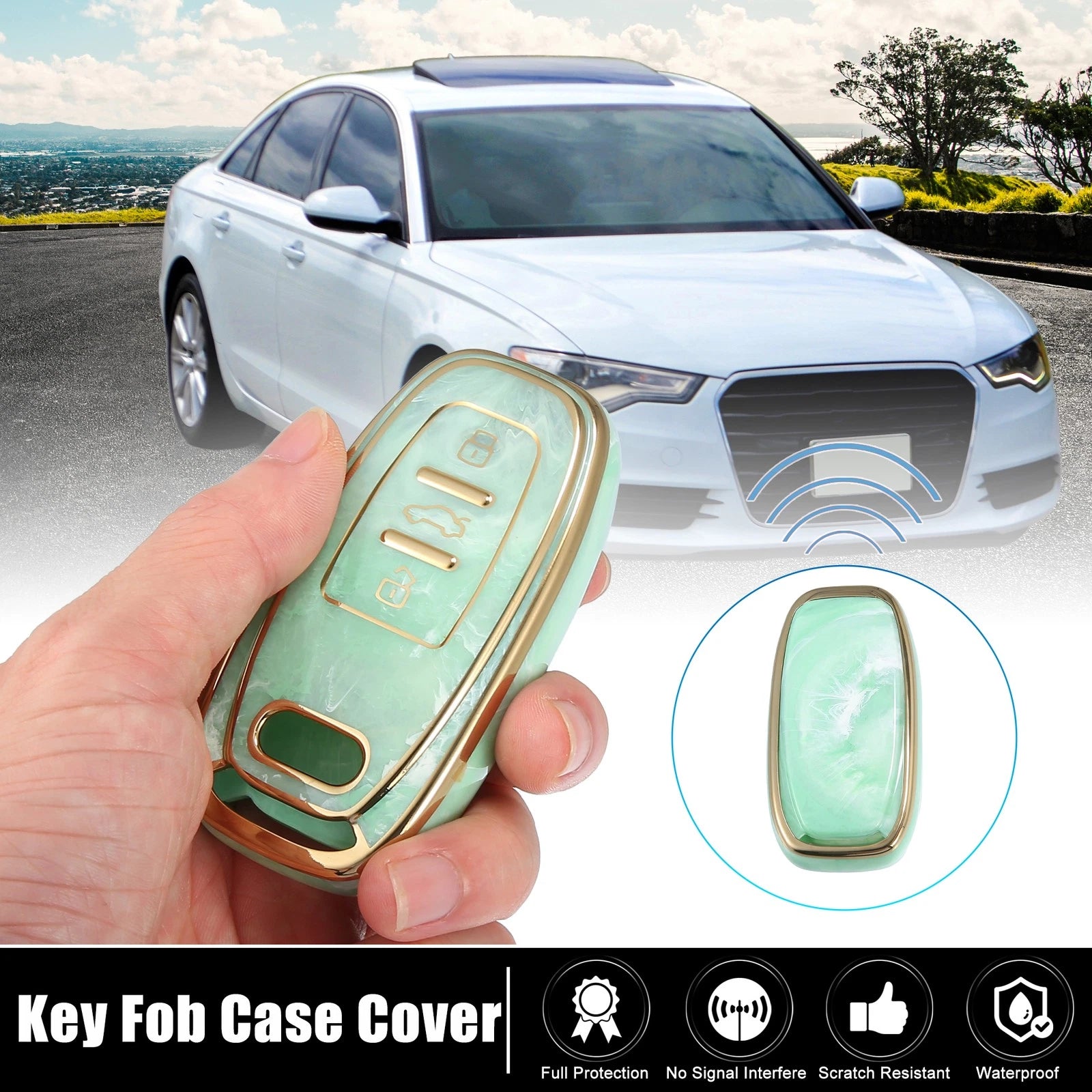 Key Fob Remote Control Cover 3 Button TPU Shell Green for Audi A6 (2012–2018)