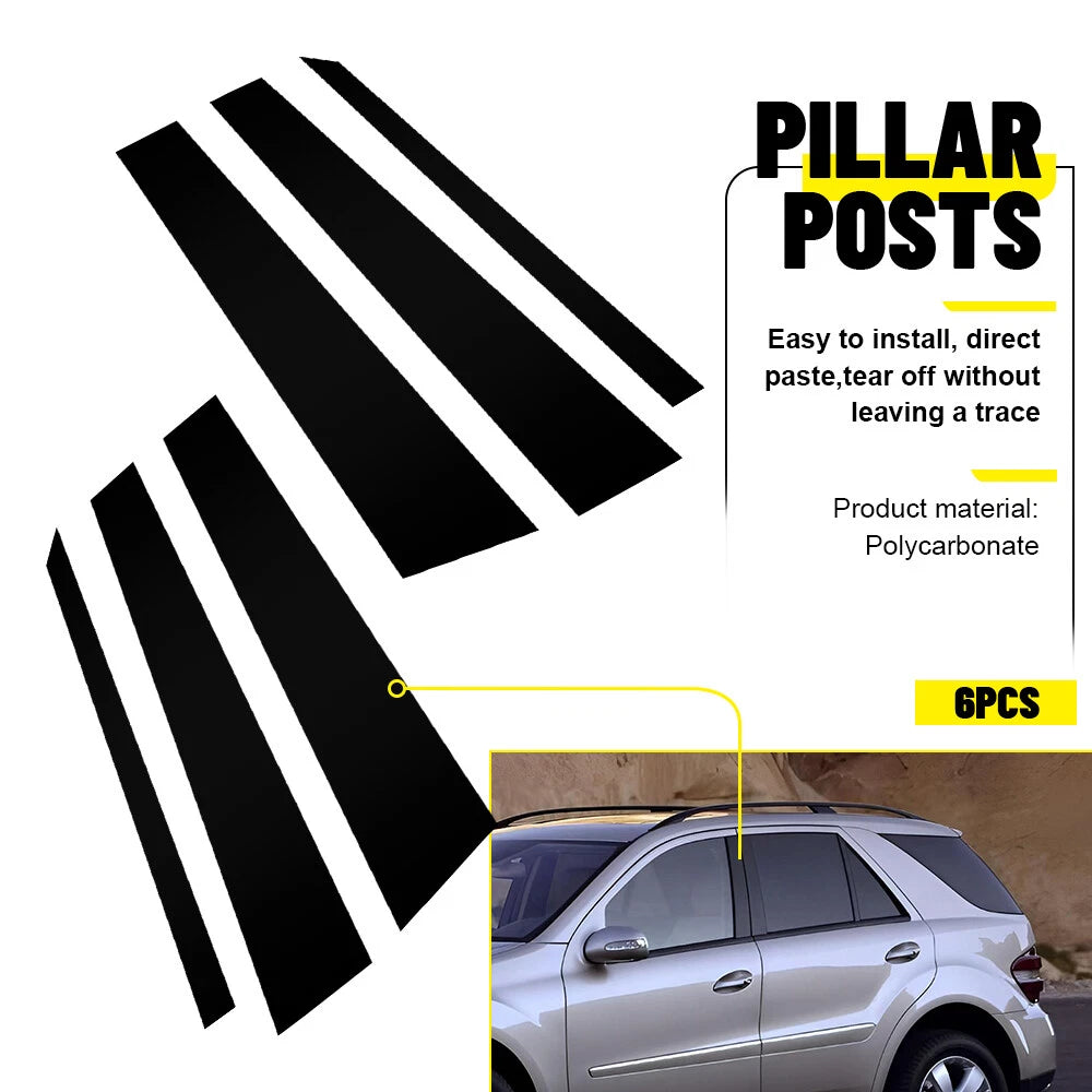 Set of 6 Glossy Black BC Pillar Post Covers for Mercedes Benz ML Class (2006–2011)