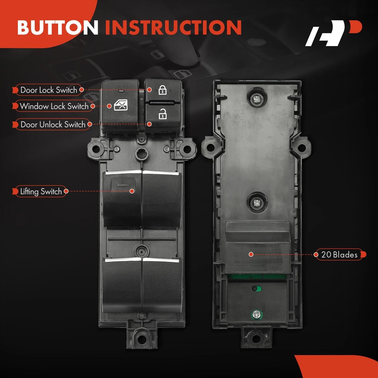 Front Left Power Window Switch for Toyota RAV4 C-HR (2019-2021)