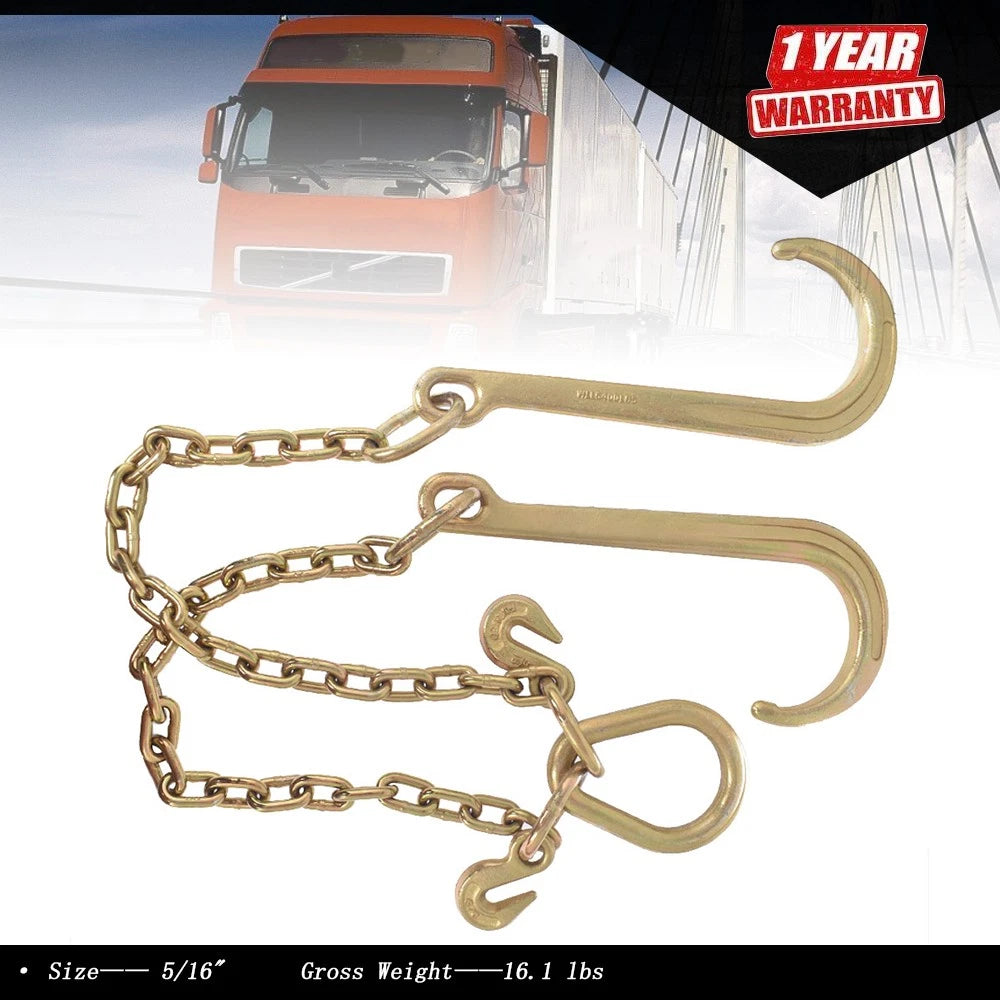 Set of 2 V-Chain Large J-Hooks for Flatbed Tow Trucks (Rollback)
