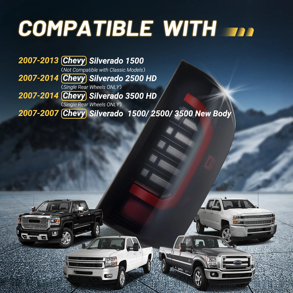 Smoked LED Tail Lights Brake Lamps for 2007-2013 Chevy Silverado 1500/2500